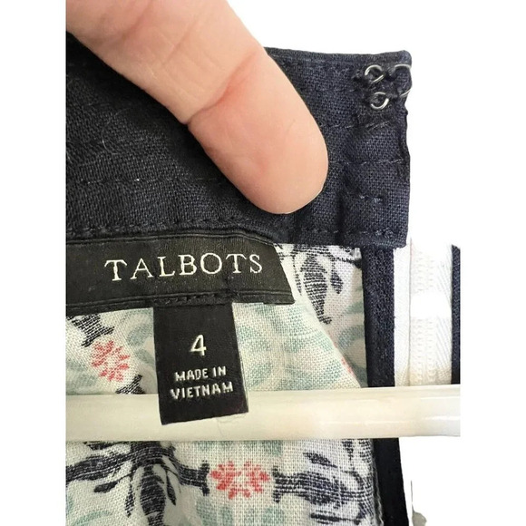 Talbots Dress Sz 4 Morrocan Tile Linen Cotton Sheath Sleeveless Navy Aqua Coral - Picture 6 of 11